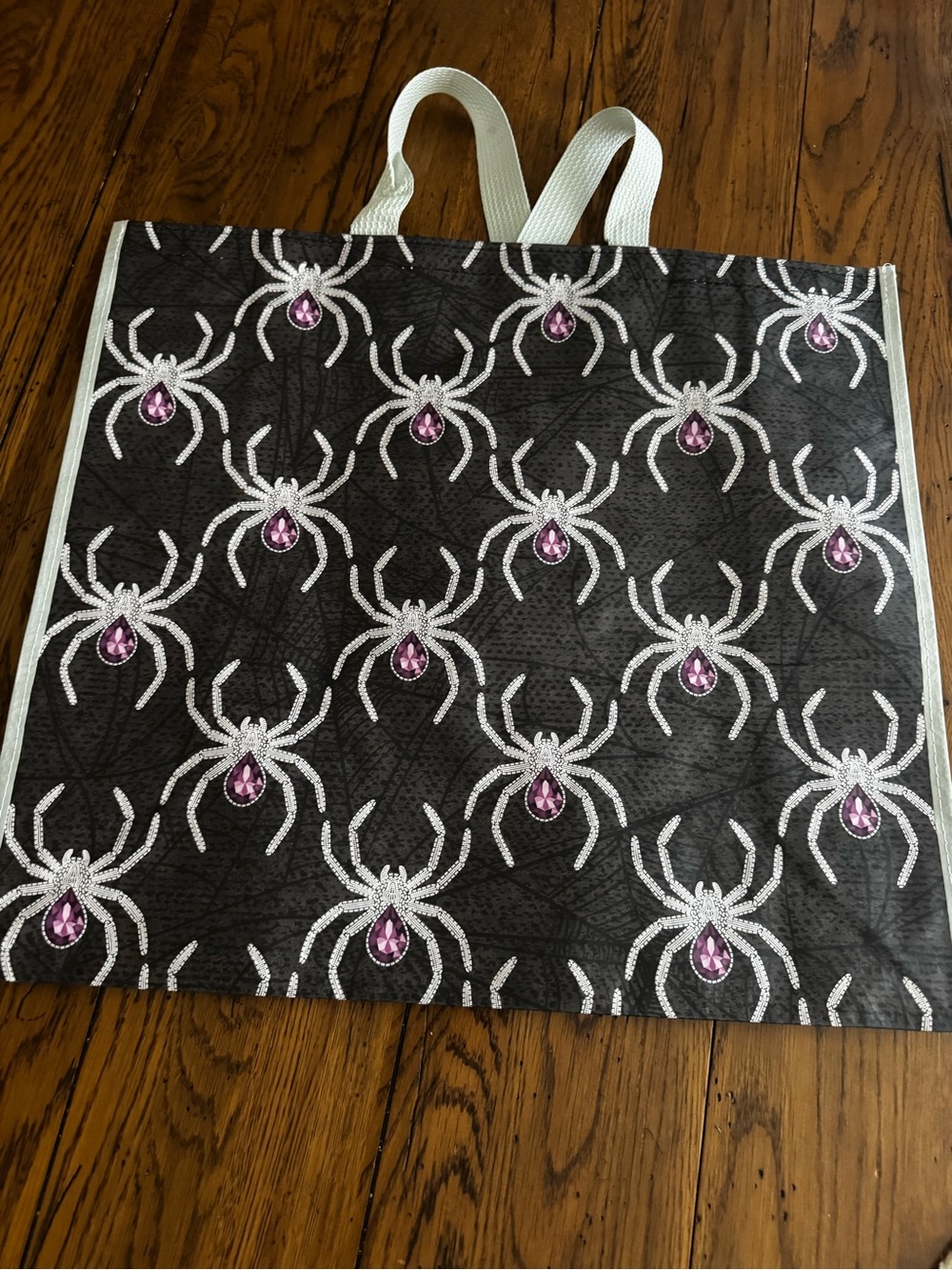 Black Spider-Print Tote Bag with Pink Accent Reusable NEW